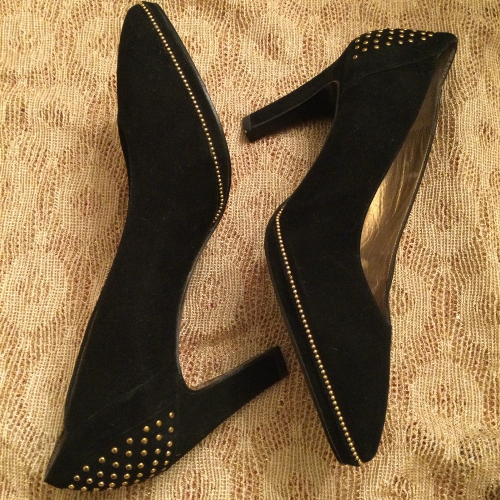 NEW Stuart Weitzman Black Heels with Gold Studs